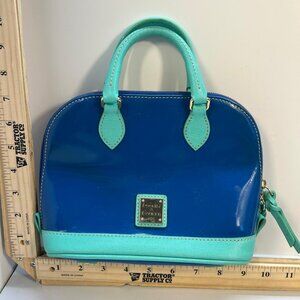 Dooney Bourke Women's Blue Patent Leather Satchel Purse Aqua Trim Small Handbag